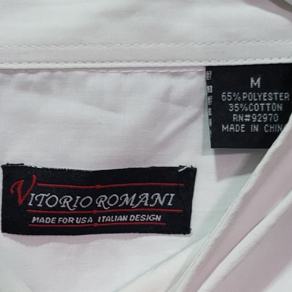 Vitorio Romani Men's NWT White Embroidered Long Sleeve Dress Shirt Size Medium - Picture 3 of 8